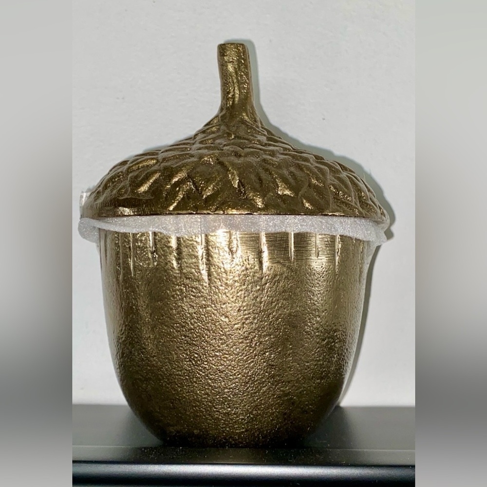 1 Decorative Metallic Acorn Trinket Box - brass 6 inches tall